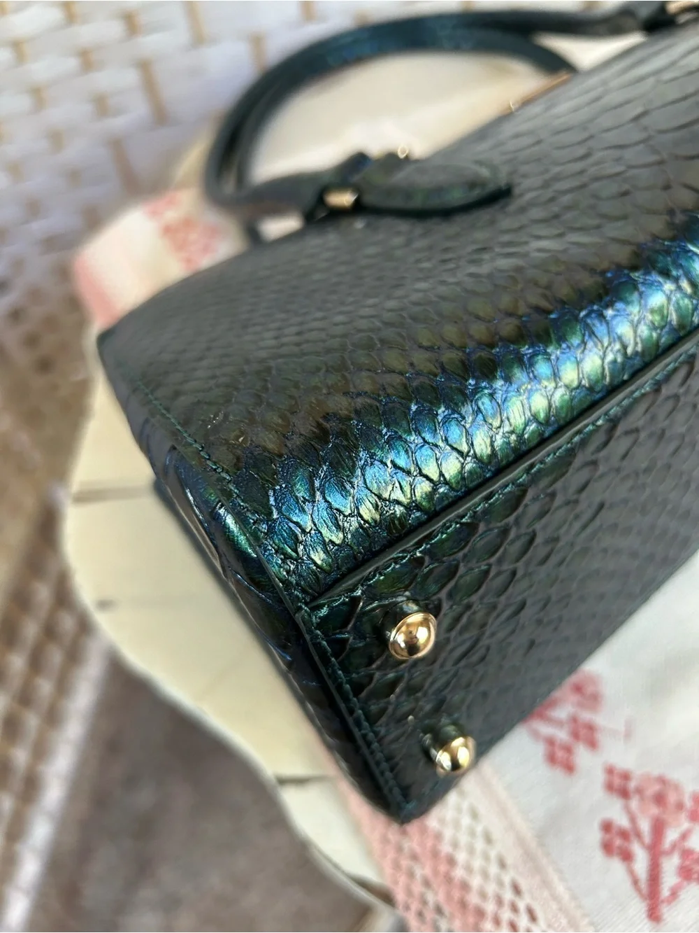 BRAHMIN DAYAN Evergreen Teal KALOPSIA Satchel Bag Purse Faux-Snakeskin Like New